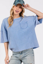 SAGE + FIG Exposed Seam Round Neck Half Sleeve T-Shirt - Amexza