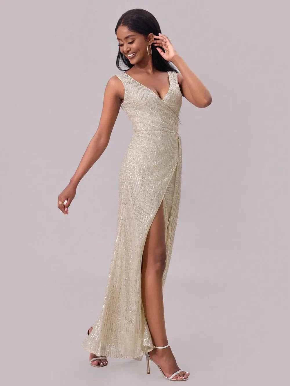 Slit Sequin Surplice Sleeveless Maxi Dress for a perfect OOTD – dress to impress outfits from Amexza