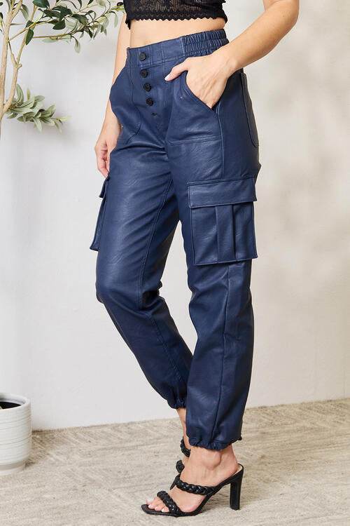 Kancan High Waist Faux Leather Cargo Joggers for a perfect OOTD – dress to impress outfits from Amexza