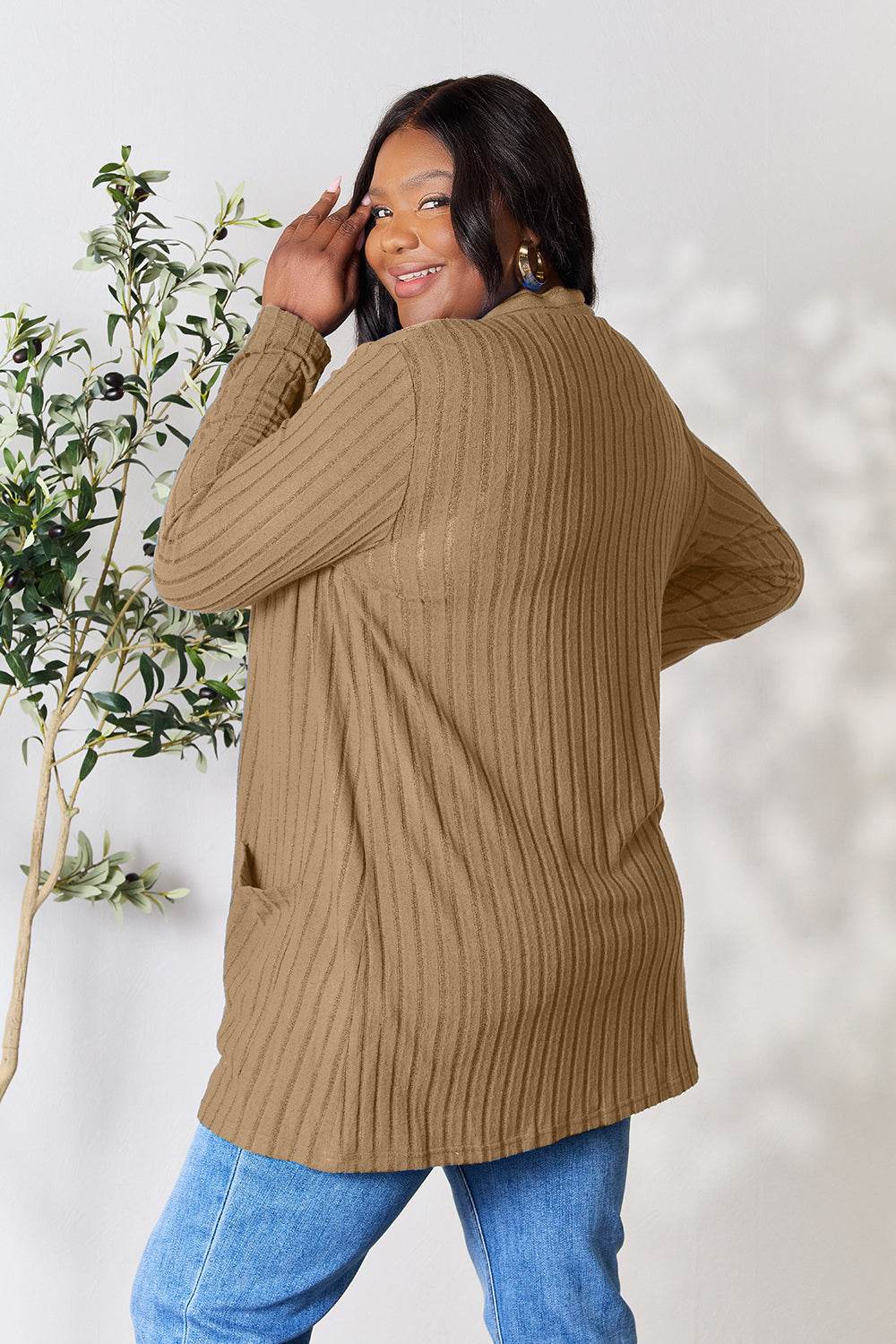 Basic Bae Full Size Ribbed Open Front Cardigan with Pockets for a perfect OOTD – dress to impress outfits from Amexza