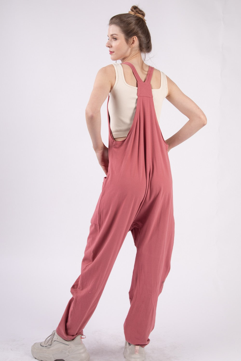 VERY J Plunge Sleeveless Jumpsuit with Pockets - Amexza