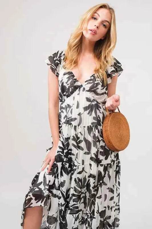 And The Why Ruffled Sleeve Tiered Floral Print Maxi Dress for a perfect OOTD – dress to impress outfits from Amexza