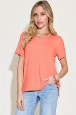 Basic Bae Bamboo Full Size V-Neck High-Low T-Shirt - Amexza