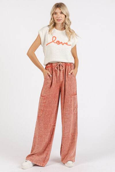 Mittoshop Mineral Wash Drawstring Elastic Waist Pants - Amexza