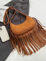 Fringe Solid Color Shoulder Bag Ochre One Size for a perfect OOTD – dress to impress outfits from Amexza