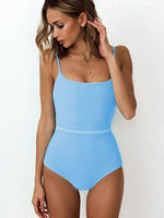 Ribbed Tie Waist One-Piece Swimsuit Sky Blue for a perfect OOTD – dress to impress outfits from Amexza
