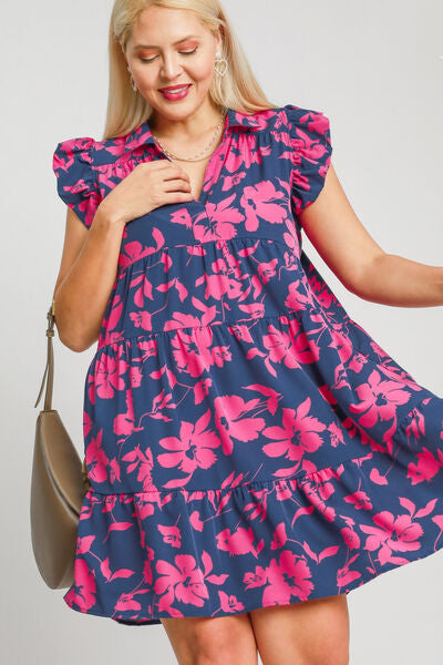 Umgee Full Size Floral Print Ruffle Cap Sleeve Tiered Dress Plus Size for a perfect OOTD – dress to impress outfits from Amexza