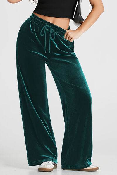 Drawstring Wide Leg Active Pants - Amexza