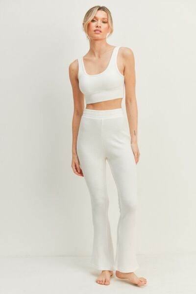 Kimberly C Waffle Tank and High Waist Flare Pants Set White for a perfect OOTD – dress to impress outfits from Amexza