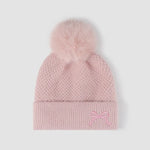 Thermal Bow Knit Hat with Pompom Pink One Size for a perfect OOTD – dress to impress outfits from Amexza