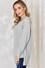 Basic Bae Full Size Ribbed Round Neck Slit T-Shirt - Amexza