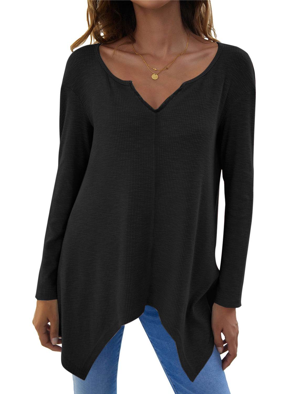 Full Size V-Neck Long Sleeve T-Shirt for a perfect OOTD – dress to impress outfits from Amexza