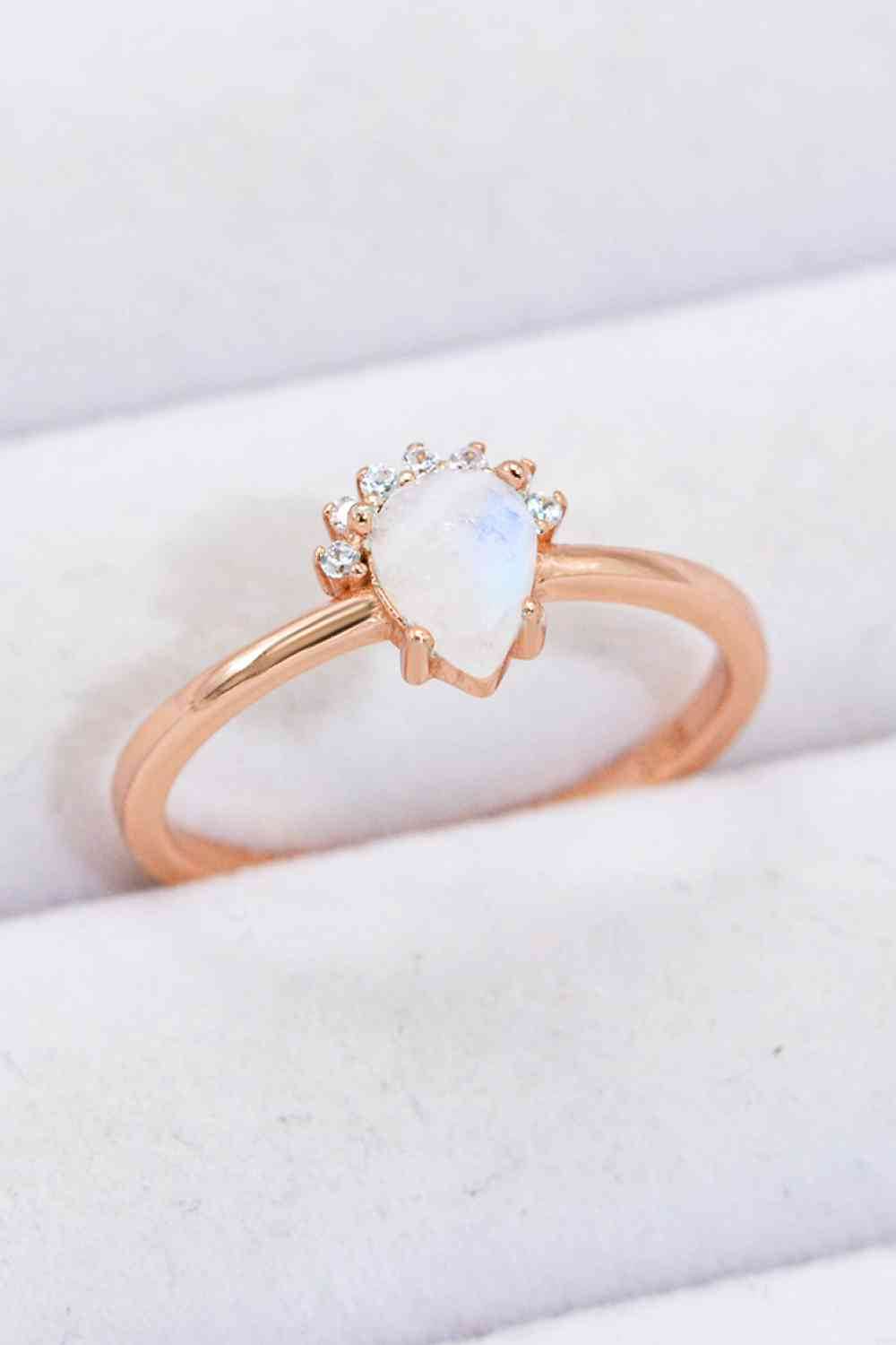 18K Rose Gold-Plated Pear Shape Natural Moonstone Ring for a perfect OOTD – dress to impress outfits from Amexza