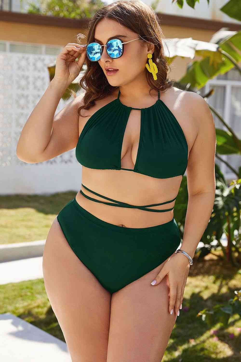 Plus Size Cutout Tied Backless Bikini Set for a perfect OOTD – dress to impress outfits from Amexza