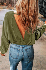 Cutout Round Neck Long Sleeve Sweatshirt Moss for a perfect OOTD – dress to impress outfits from Amexza