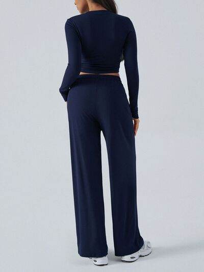 Devine Round Neck Long Sleeve Top and Pants Set - Amexza