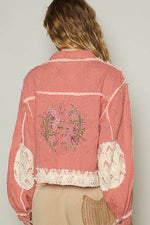 POL Crochet Patch Embroidered Button Up Jacket - Amexza
