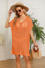 Openwork Side Slit Knit Dress Orange One Size for a perfect OOTD – dress to impress outfits from Amexza