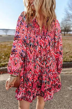 Tassel Printed Tie Neck Long Sleeve Dress Strawberry for a perfect OOTD – dress to impress outfits from Amexza