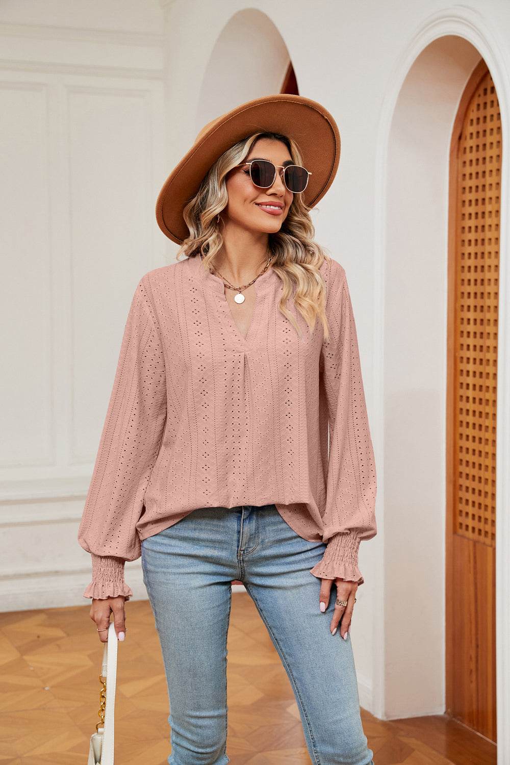 Notched Neck Flounce Sleeve Blouse for a perfect OOTD – dress to impress outfits from Amexza