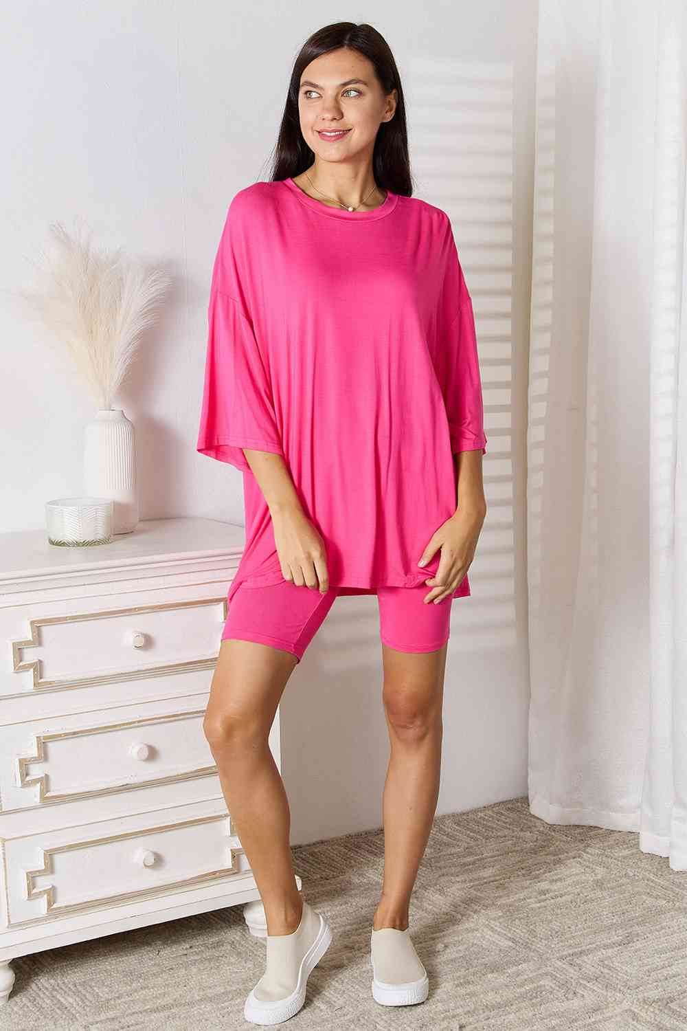 Basic Bae Full Size Soft Rayon Three-Quarter Sleeve Top and Shorts Set - Amexza