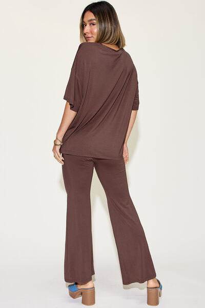 Basic Bae Full Size Bamboo Drop Shoulder T-Shirt and Flare Pants Set for a perfect OOTD – dress to impress outfits from Amexza