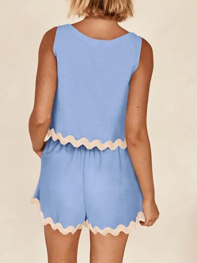 Contrast Trim Sleeveless Top and Shorts Set for a perfect OOTD – dress to impress outfits from Amexza