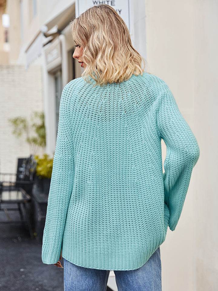 Raglan Sleeve Waffle Knit Sweater - Amexza