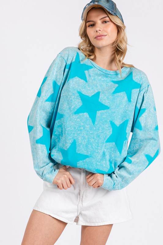 SAGE + FIG Mineral Wash Star Pattern T-Shirt Aqua for a perfect OOTD – dress to impress outfits from Amexza