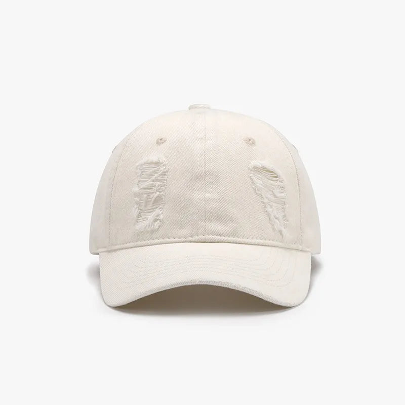 Distressed Cotton Baseball Cap Ivory One Size for a perfect OOTD – dress to impress outfits from Amexza