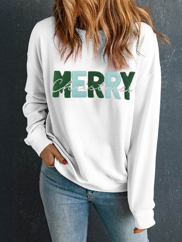 MERRY CHRISTMAS Contrast Long Sleeve Sweatshirt for a perfect OOTD – dress to impress outfits from Amexza
