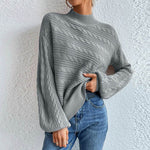 Cable-Knit Mock Neck Long Sleeve Sweater Heather Gray for a perfect OOTD – dress to impress outfits from Amexza