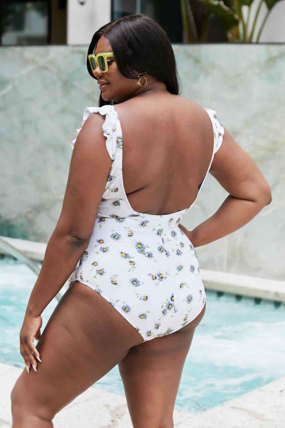 Marina West Swim Float On Ruffle Faux Wrap One-Piece in Daisy Cream for a perfect OOTD – dress to impress outfits from Amexza