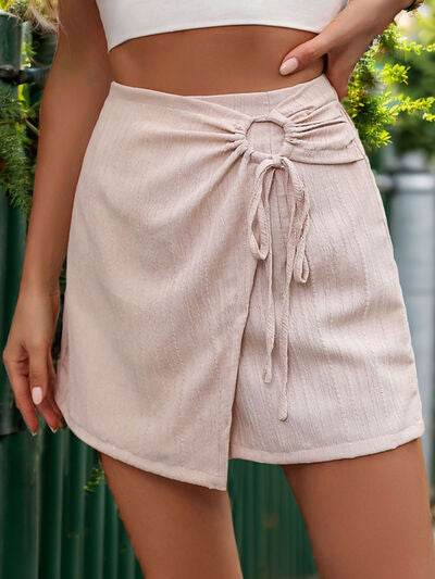 Perfee Tied Ruched Elastic Waist Shorts for a perfect OOTD – dress to impress outfits from Amexza