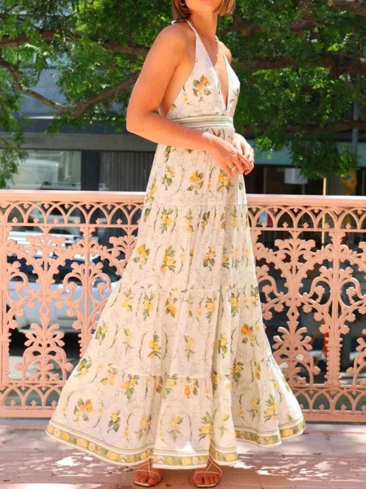 Printed Halter Neck Maxi Cami Dress