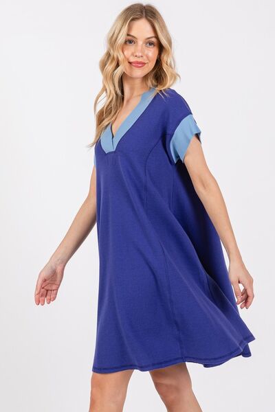 Ces Femme Contrast Trim V-Neck Short Sleeve Dress for a perfect OOTD – dress to impress outfits from Amexza