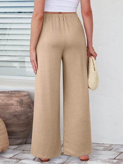 Elastic Waist Wide Leg Pants Tan for a perfect OOTD – dress to impress outfits from Amexza