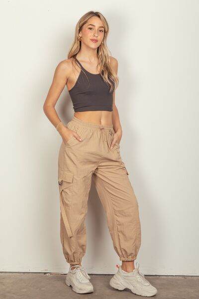 VERY J Elastic Waist Woven Cargo Pants - Amexza