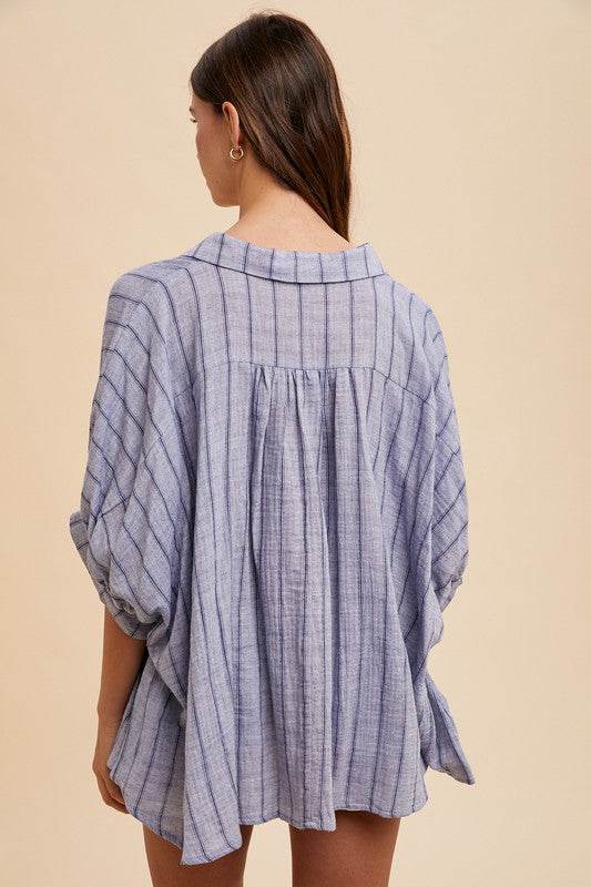 Annie Wear Striped Button Up Half Sleeve Shirt for a perfect OOTD – dress to impress outfits from Amexza