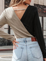 Contrast Surplice Long Sleeve T-Shirt - Amexza