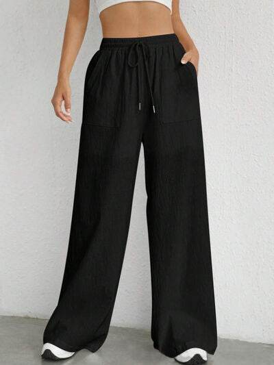 Drawstring Wide Leg Pants Black for a perfect OOTD – dress to impress outfits from Amexza