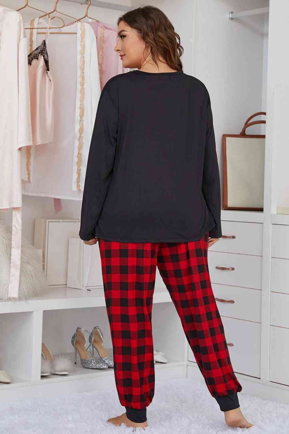 Plus Size Heart Graphic Top and Plaid Joggers Lounge Set for a perfect OOTD – dress to impress outfits from Amexza