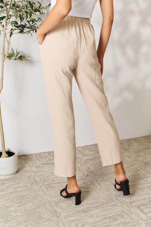 Shiny Pull-On Pants with Pockets - Amexza