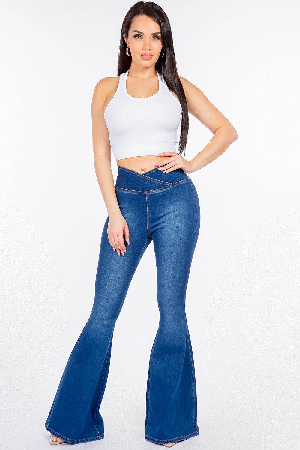 American Bazi High Waist Pull On Flare Jeans - Amexza