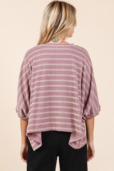 Mittoshop Texture Striped Print Round Neck Dolman Sleeve Top for a perfect OOTD – dress to impress outfits from Amexza