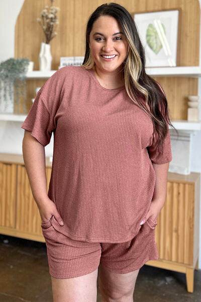 Double Take Full Size Round Neck Short Sleeve T-Shirt and Shorts Set for a perfect OOTD – dress to impress outfits from Amexza