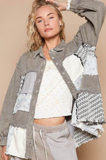 POL Raw Hem Patchwork Dropped Shoulder Jacket - Amexza