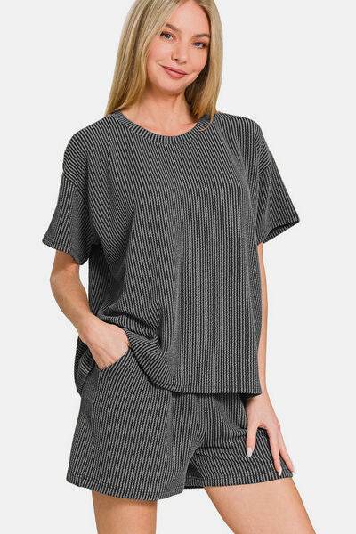 Zenana Rib Short Sleeve T-Shirt and Shorts Set for a perfect OOTD – dress to impress outfits from Amexza