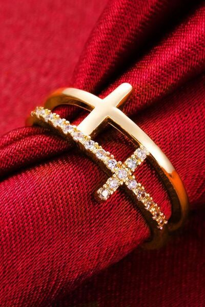 925 Sterling Silver Inland Zircon Cross Ring Rose Gold 7 for a perfect OOTD – dress to impress outfits from Amexza