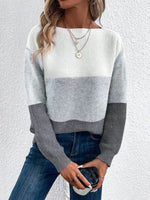 Color Block Boat Neck Sweater Light Gray One Size for a perfect OOTD – dress to impress outfits from Amexza